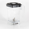 Empty clear VOID jar with handle, black lid and stainless steel blades