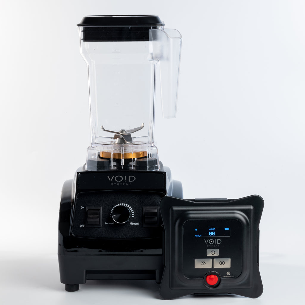 VOID Complete System blender with its clear jar, and the VOID lid standing in front